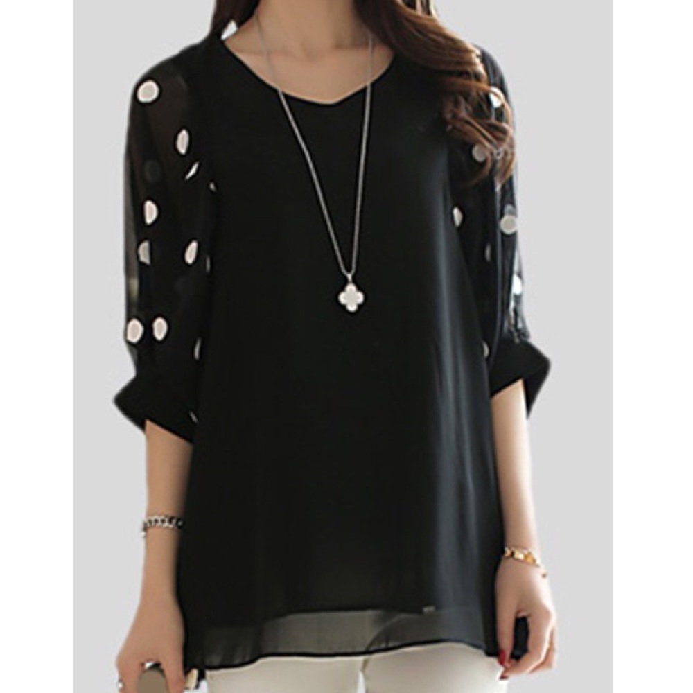 Black Polka Dot Chiffon Blouse